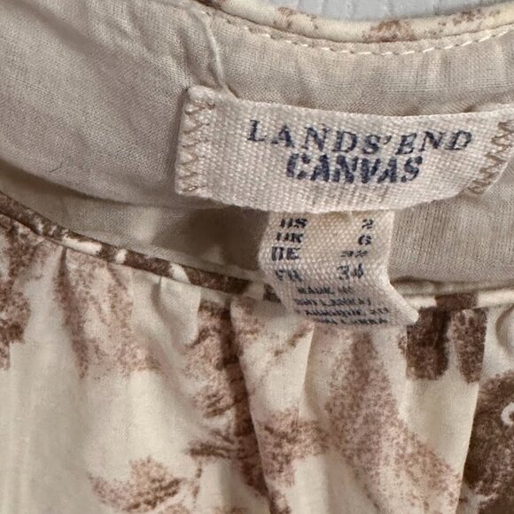 Lands' End Canvas 100% Cotton Poplin Midi Cream & Brown Floral Petite Size 2 EUC - Picture 5 of 16